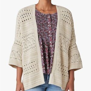 Lucky Brand Cream Cardigan Sweater Open-Knit